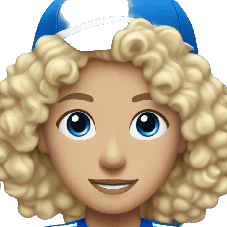 blonde curly haired woman with blue eyes in Wave FC gear emoji