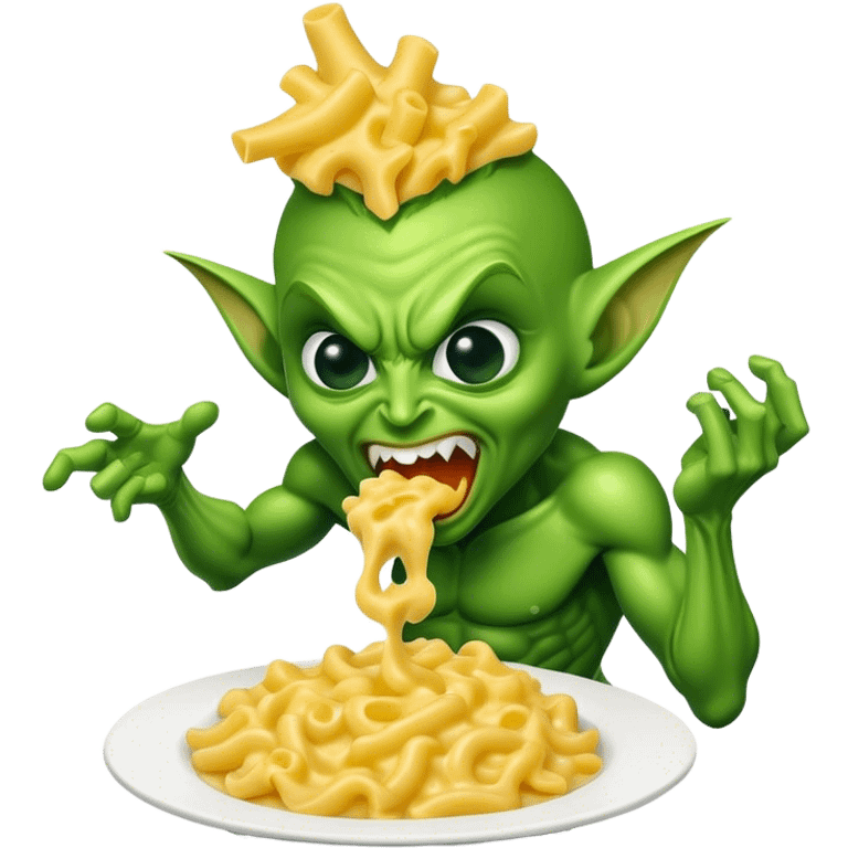 green goblin spewing out mac n cheese from it’s mouth  emoji