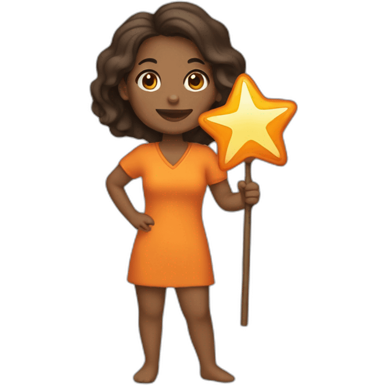 brown woman holding a orange star wand emoji