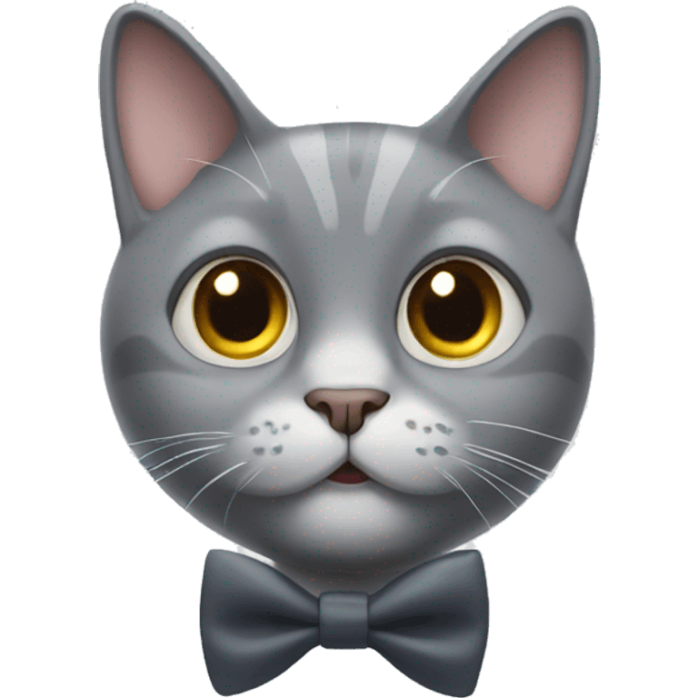 Grey cat with bow tie with shocked expression emoji