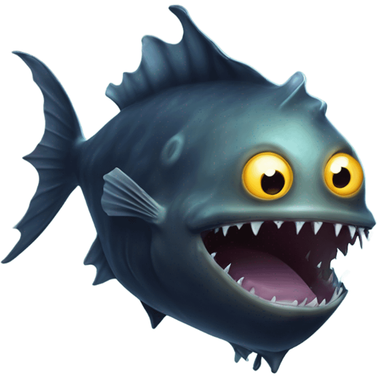 Anglerfish with a glowing lure hanging from its forehead, sharp teeth, and big eyes. emoji