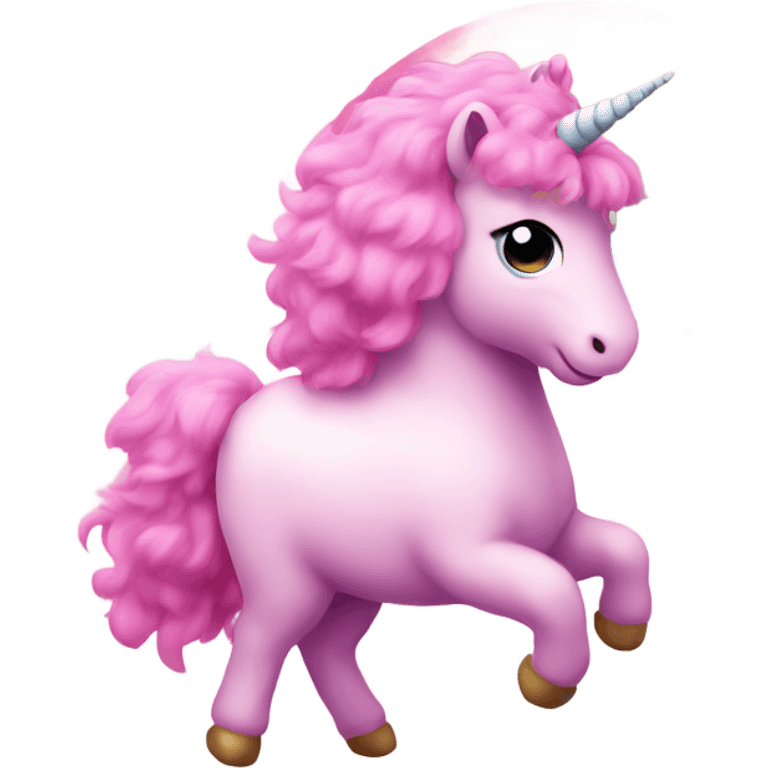 Pink Fluffy Unicorn on a Rainbow emoji