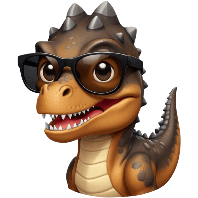 face of a dinosaur with total black sunglasses on emoji