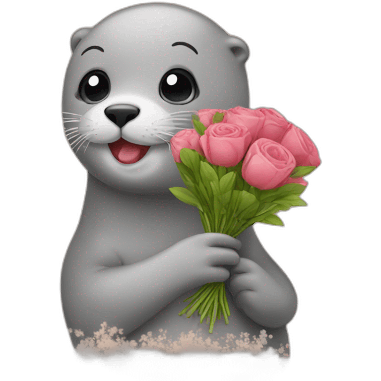 Seal with a bouquet emoji