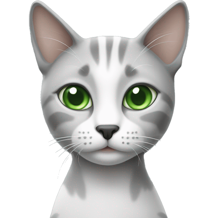 Gray and white lanky cat with green eyes emoji