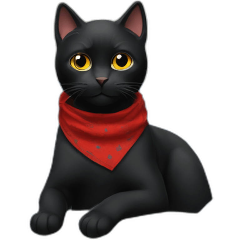 A black cat with a red bandana clawing at a blue sofa emoji