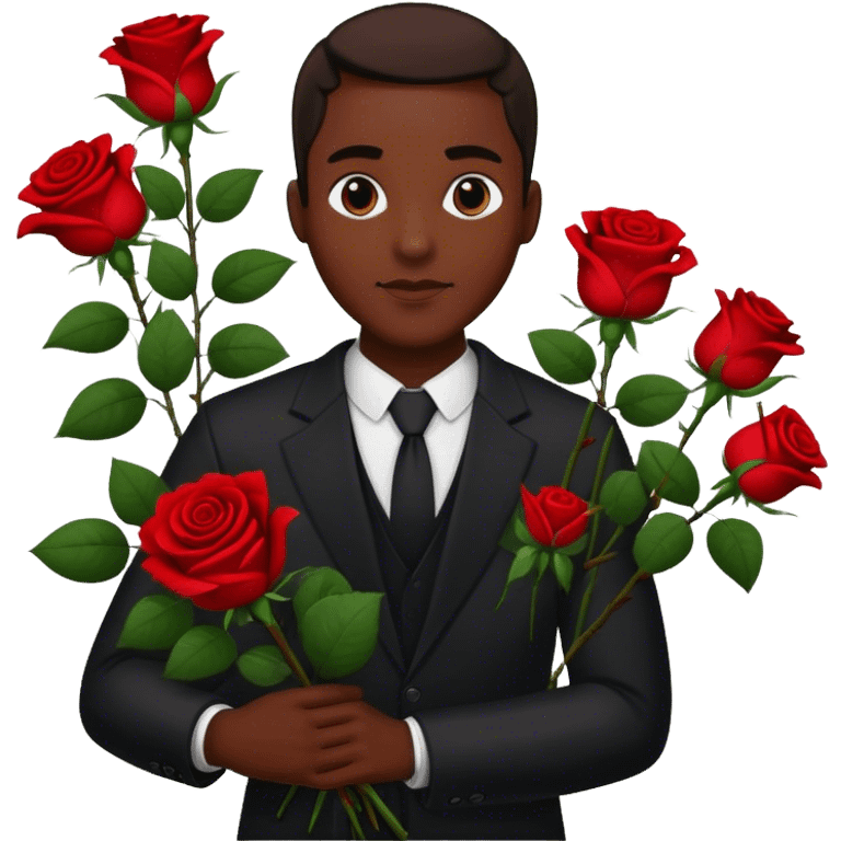 Black man holdnig roses emoji