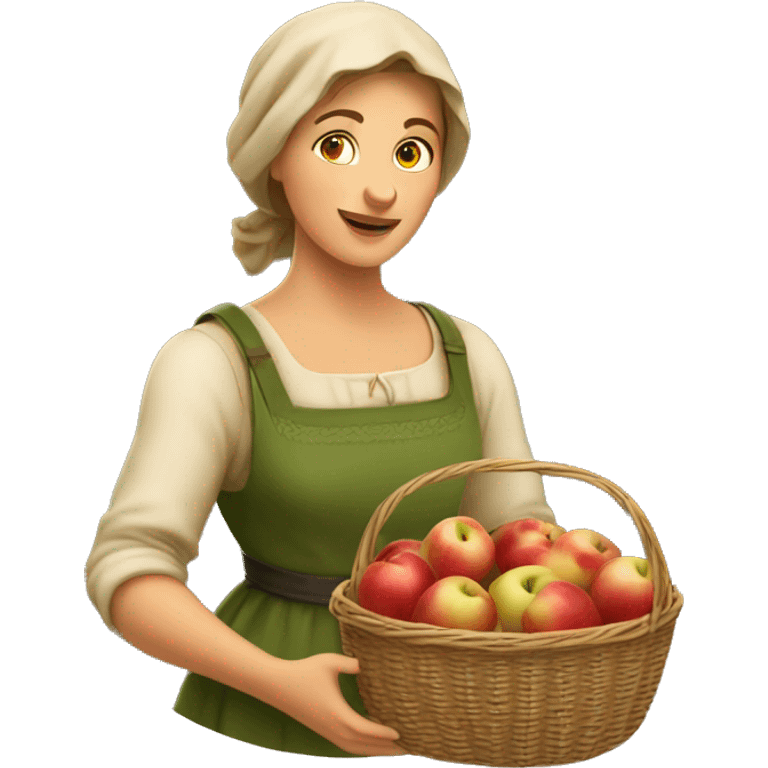 A European rural woman holds a basket of apples in her hand emoji