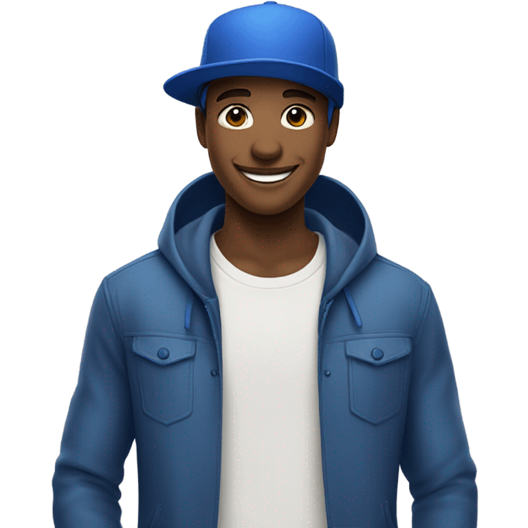 stylish boy in blue hat smiling emoji