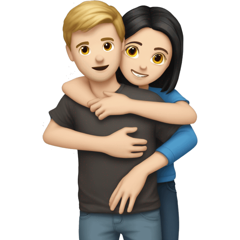 white-boy-black-hair hug with white-girl-brown-hair emoji