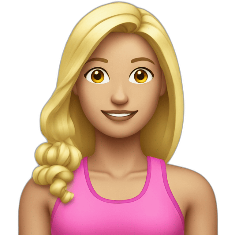 fitness blond woman wearing pink emoji