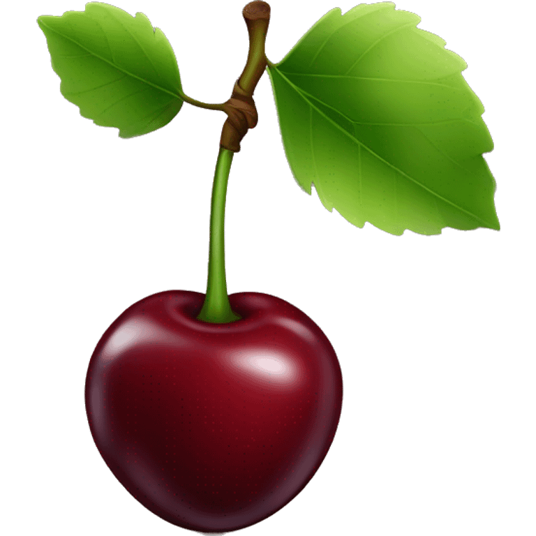 Dark red double cherry with a green stem and one leaf emoji