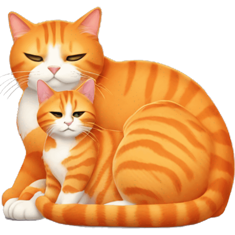 Big orange cat cuddling a smaller orange cat emoji