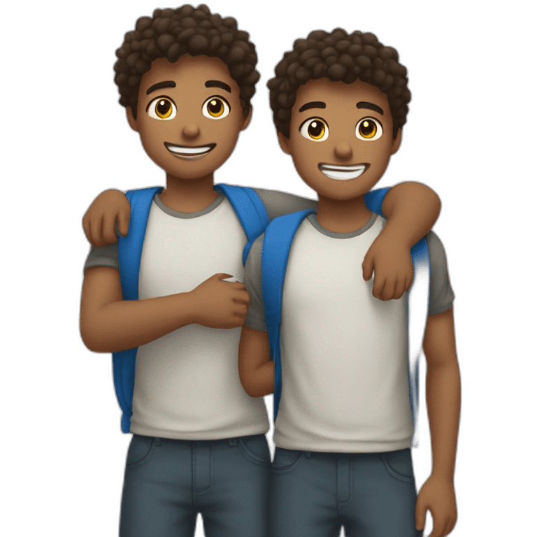 2 teenagers brothers holding shoulders, smiling emoji