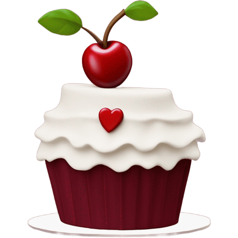 Cherry vintage trendy burgundy ruffled frosting and white heart shaped cake 1 layer  emoji