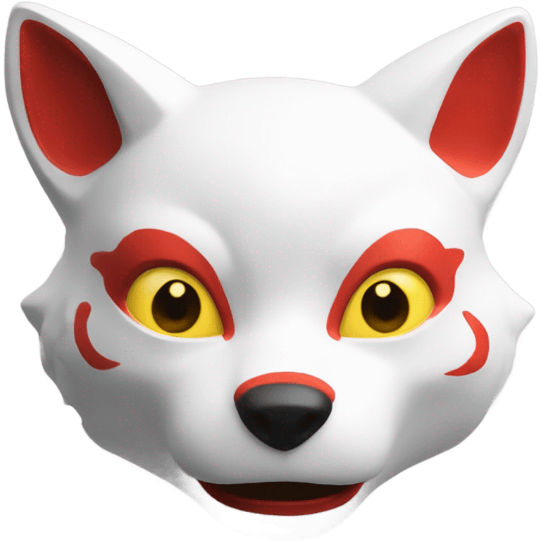 red kitsune mask, amazed face emoji