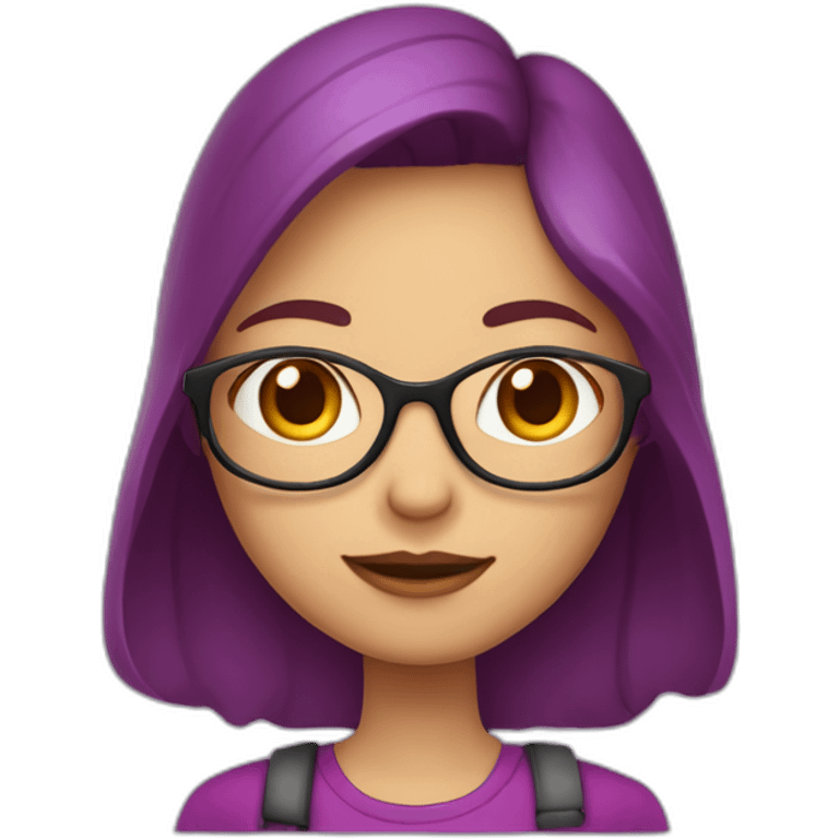 Menina caneco cacheado curto e vermelho usando óculos de armação fina roxa emoji