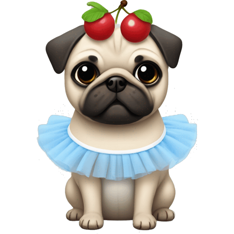 Fun pug wearing tutu and cherries emoji