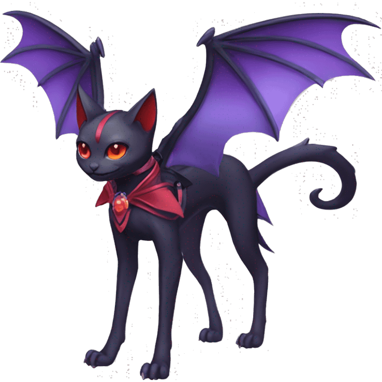 cool kawaii black purple red ethereal fantasy beautiful elegant nargacuga-bat-cat-Fakemon collar harness ribbon and leg spats full body emoji