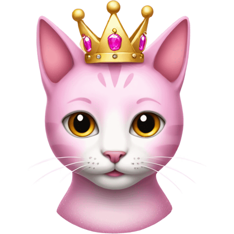 Pink cute sparkly, shimmery cat wearing a crown emoji