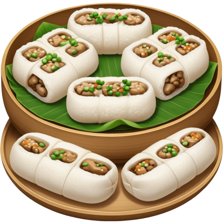 Cinematic Realistic B√°nh cu·ªën Dish Emoji, featuring steamed rice rolls filled with savory minced pork and mushrooms rendered with soft textures and inviting, warm lighting. emoji