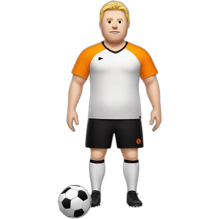 Fat white man play soccer orange and black emoji