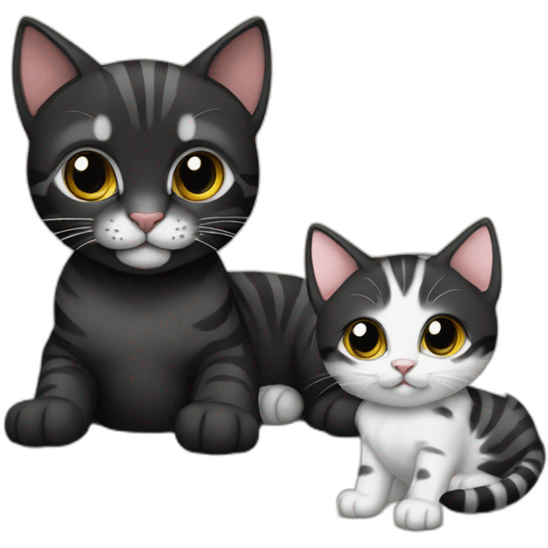 two-cats-bengal-and-cat-black-kitten-together emoji