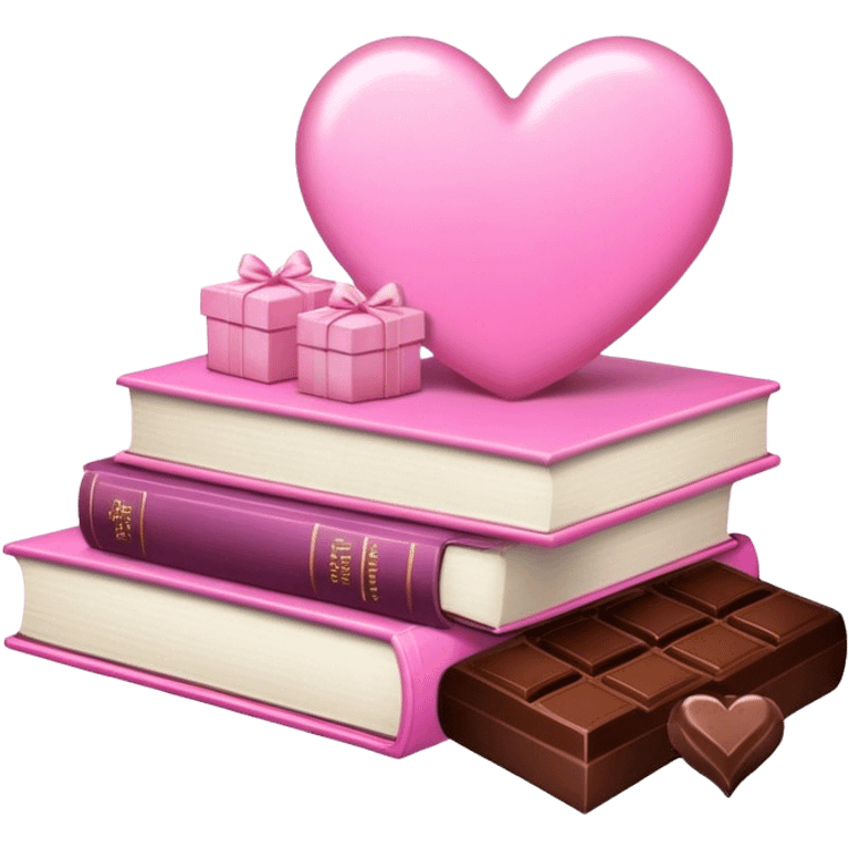 pink light romance books and chocolates emoji