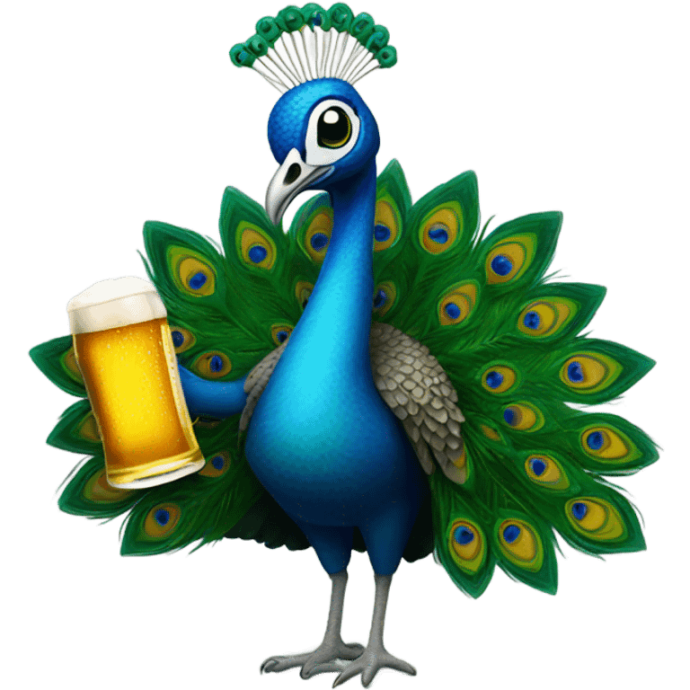 peacock holding a beer emoji