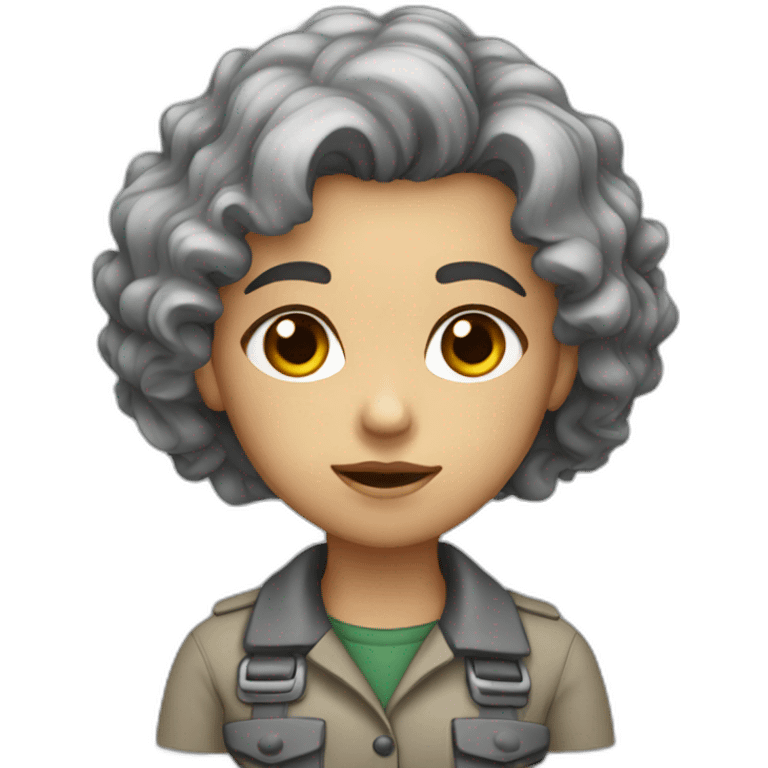 female geologist grey curly hair sad eyes emoji