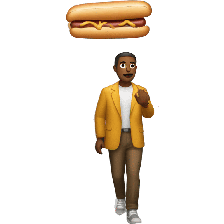 person walking in new york with a hot dog emoji