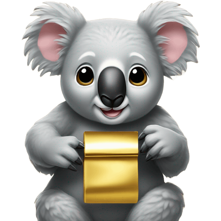 Koala with bow in hair holding a gold bar  emoji