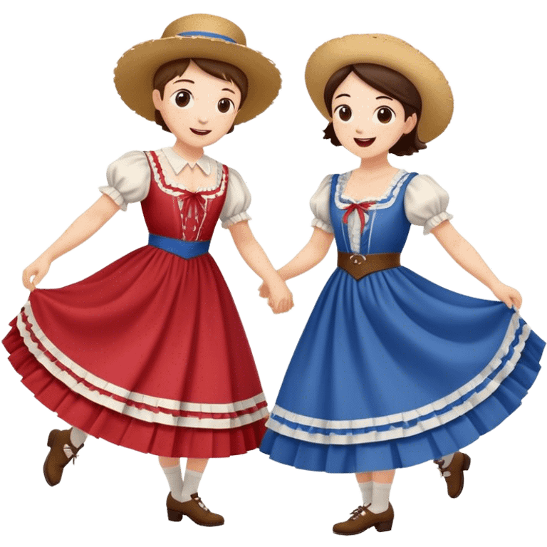 Cinematic Realistic scene of two square dancers in traditional American folk costumes, captured in joyful, coordinated motion with vibrant, rustic lighting that highlights their cultural heritage emoji