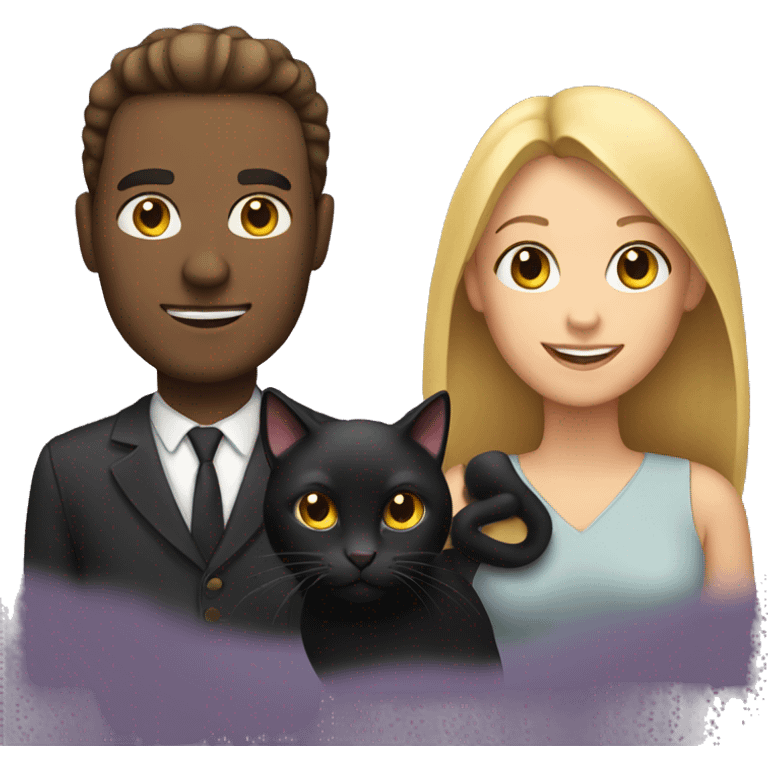 man and woman with 2 black cats emoji