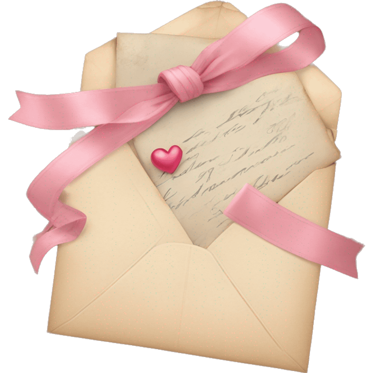 vintage love letters in envelope tied with a baby pink ribbon  emoji