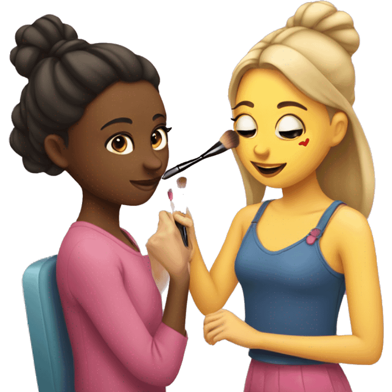 "A girl doing makeup on her friend." emoji