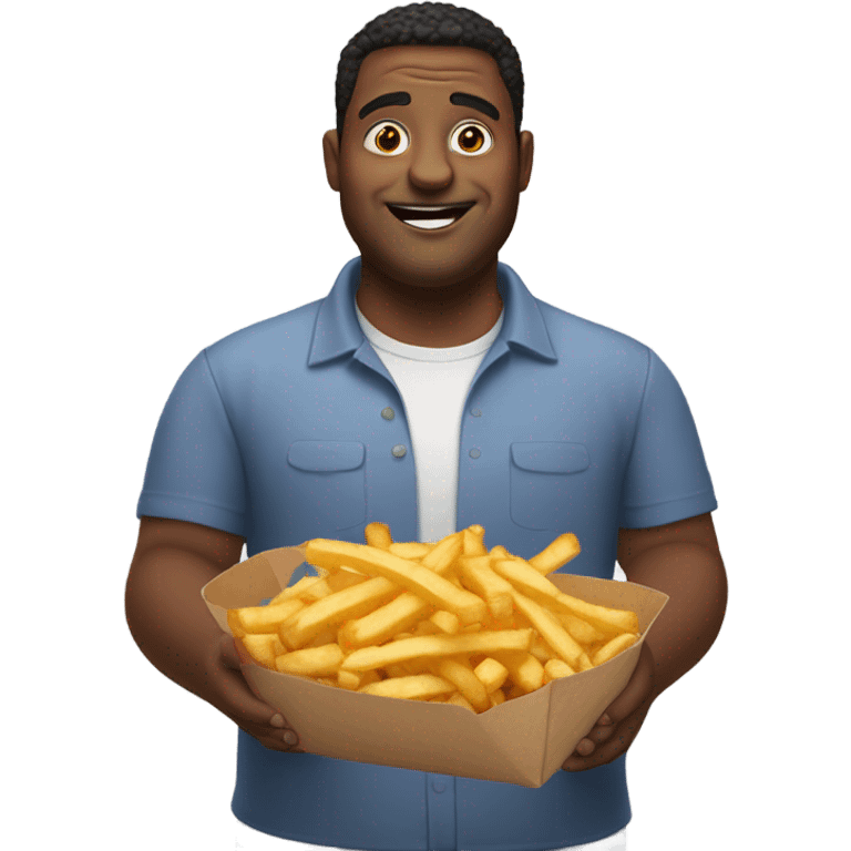 Extra large man holding extra large fry’s  emoji