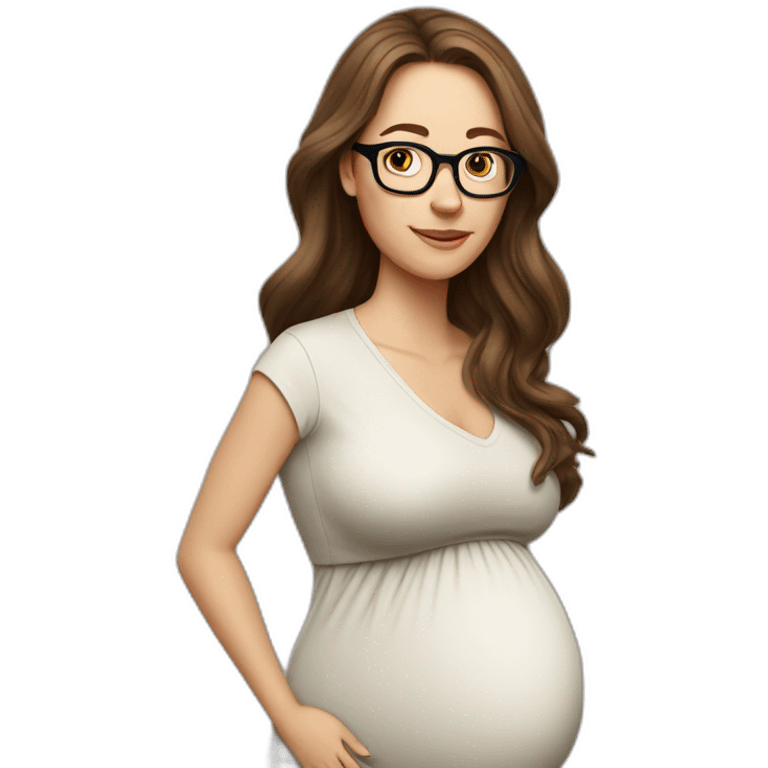 Pregnant White woman with long brown hair and glasses emoji