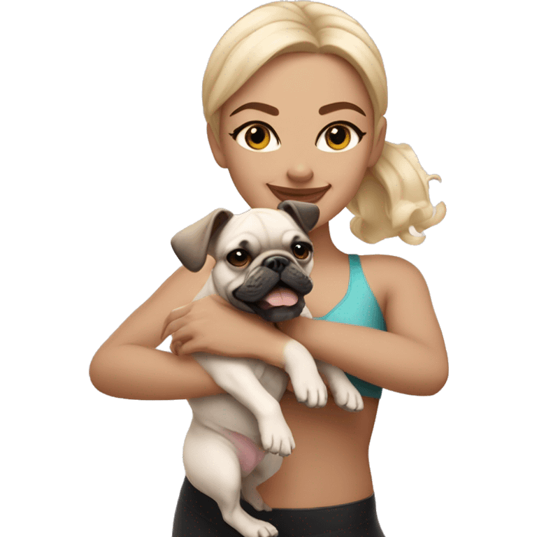 light-skinned and fair-haired dancer with a French bulldog puppy emoji