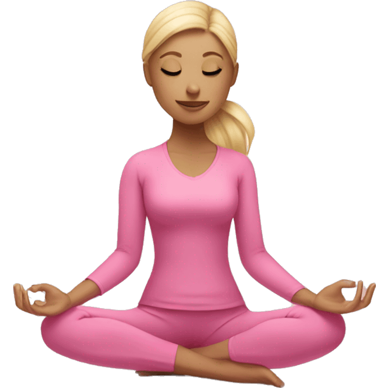 Blonde girl doing yoga in pink suit  emoji