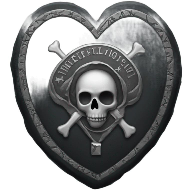 a black tombstone with the inscriptions in silver RIP  silver heart in the center emoji