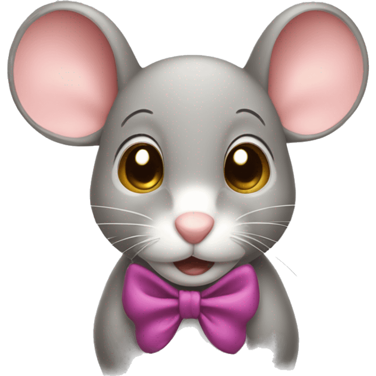 Mouse with a bow looking cute emoji