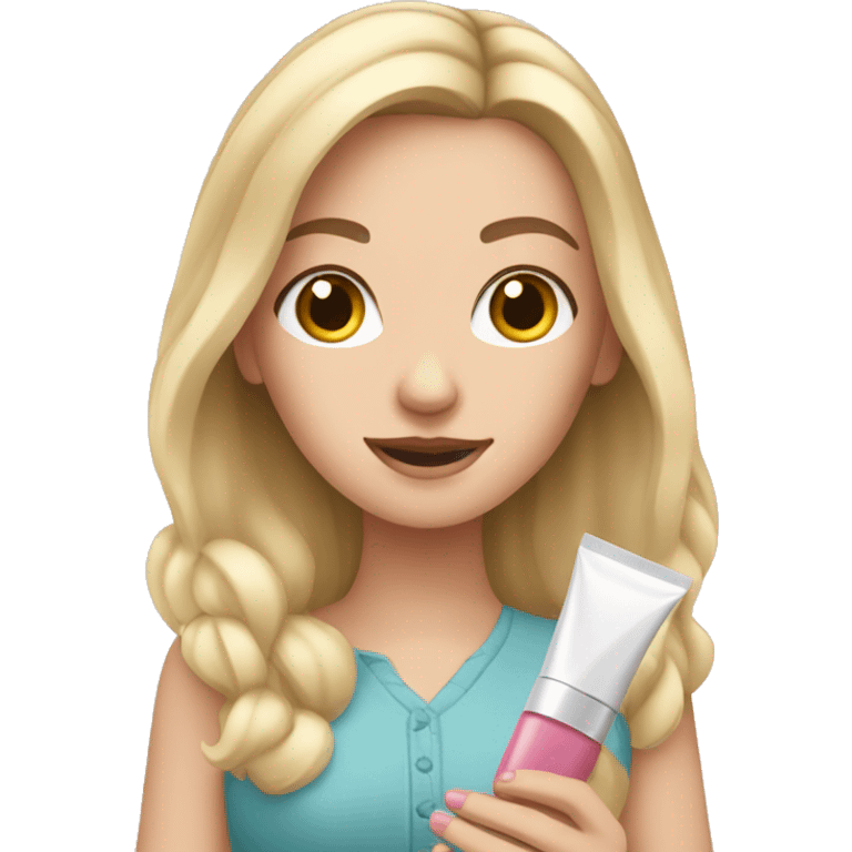 one white girl holding cosmetics in her hands emoji