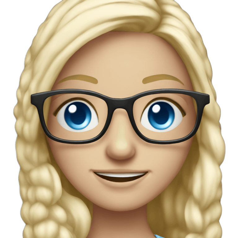 Realustic blonde girl with glasses smiling blue eyes taking pictures with a camera  emoji