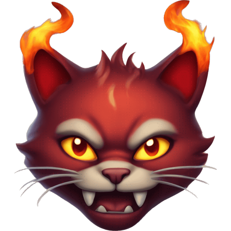 Evil red cat with horns and fire emoji