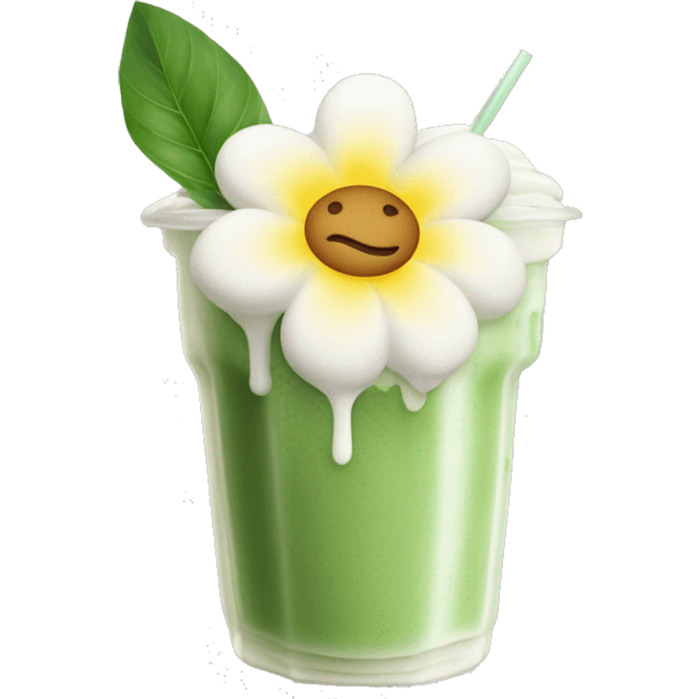 Iced Matcha Latte mit einer weißen Blume drauf emoji