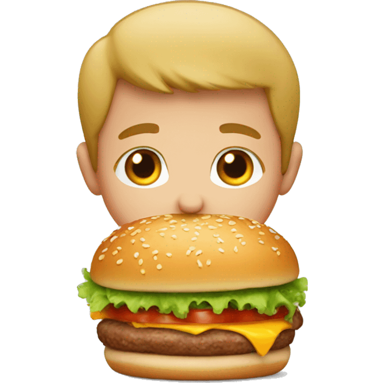 Little boy with big burgr emoji