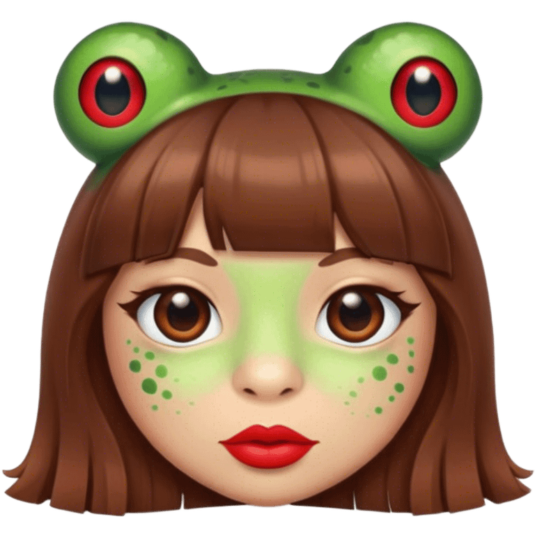 frog with brown hair, brown bangs, red lipstick emoji