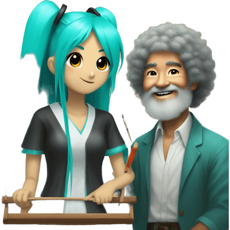 Hatsune Miku painting with Bob Ross emoji