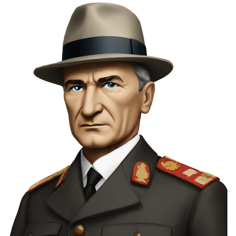 a portrait of mustafa kemal ataturk with blue eyes looking at turkey flag emoji